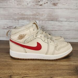 Nike Air Jordan 1 Mid Utility Fleece Pearl White PS Kids Multi Swoosh Sneaker 1y